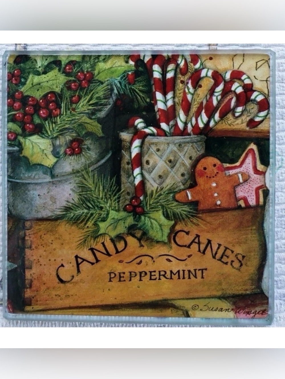 Susan Winget Holiday Snowman & Candy Cane Coasters - Set of 4, Red & Green - Picture 3 of 6
